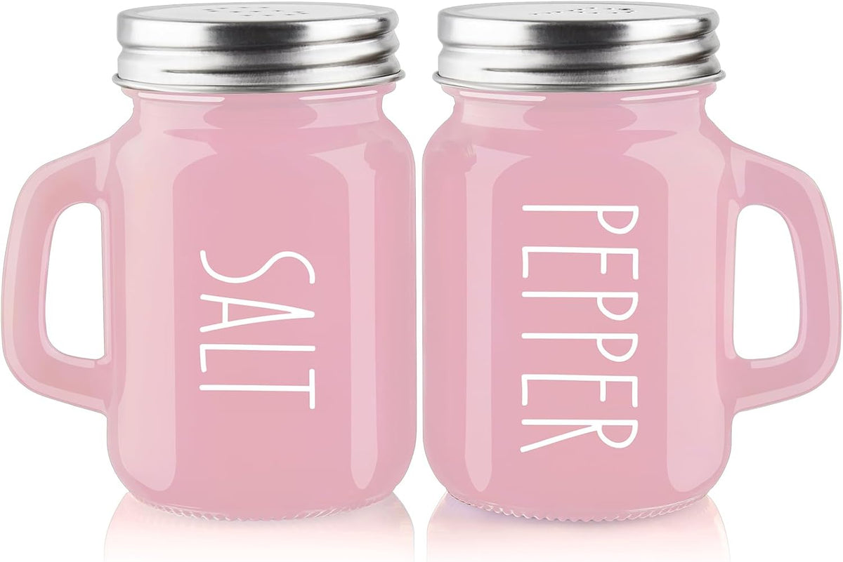 Pink Salt and Pepper Shakers Set - Pink Kitchen Accessories - Pink Kitchen Decor - 4 oz Glass Salt and Pepper Set for Cooking Table, RV, BBQ, Easy to Clean & Refill