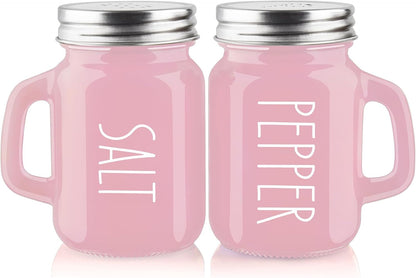 Pink Salt and Pepper Shakers Set - Pink Kitchen Accessories - Pink Kitchen Decor - 4 oz Glass Salt and Pepper Set for Cooking Table, RV, BBQ, Easy to Clean & Refill