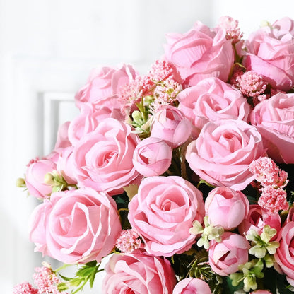 Fake Roses Artificial Flowers, 2 Pack Rose Fake Flowers for Decoration, Real Touch Pink Roses Bouquets Silk Flowers for Vase Centerpiece Table Wedding Party Bridal DIY Decor