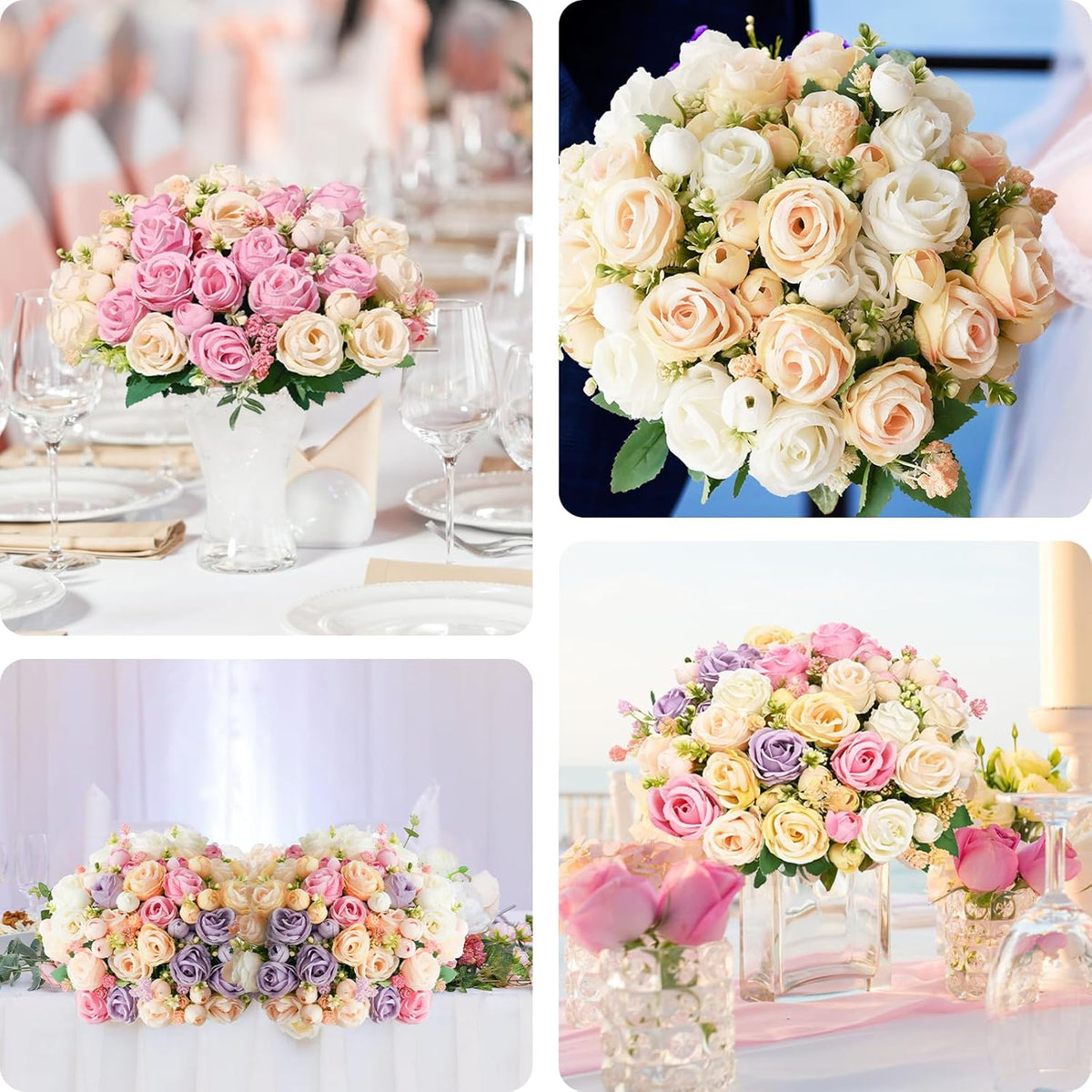 Fake Roses Artificial Flowers, 2 Pack Rose Fake Flowers for Decoration, Real Touch Pink Roses Bouquets Silk Flowers for Vase Centerpiece Table Wedding Party Bridal DIY Decor