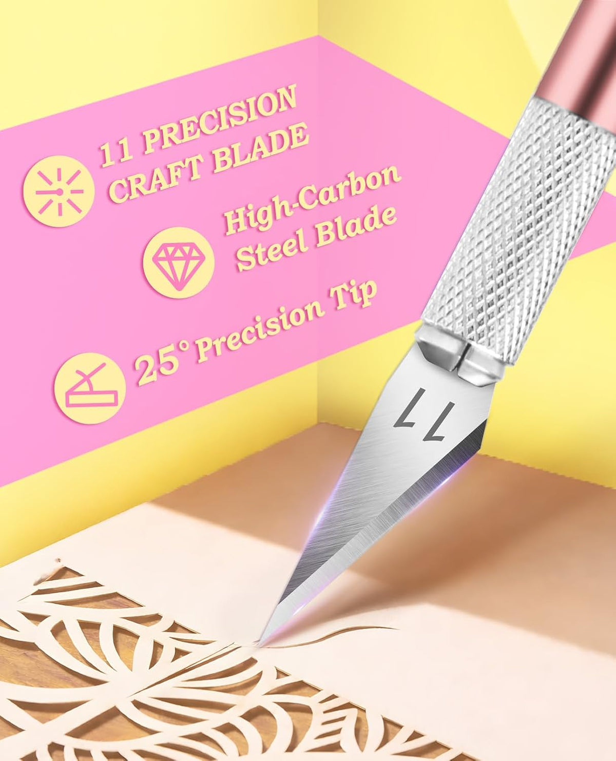 Exacto Knife Set with 10 Extra #11 Blades, 6-Inch Metal Ruler, Pink