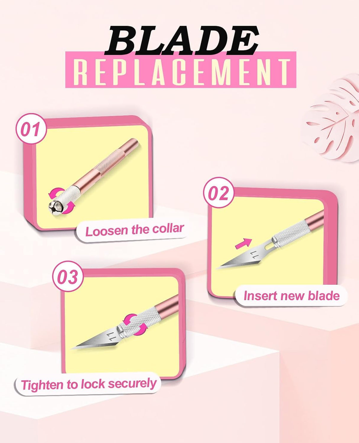 Exacto Knife Set with 10 Extra #11 Blades, 6-Inch Metal Ruler, Pink