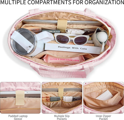 Puffer Tote Bag for Women, Large Travel Bag, Multiple Compartments for Work, Study, Gym, 20L, Fits 15.6'' Laptop
