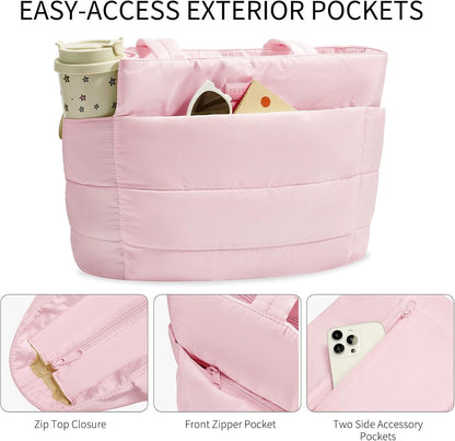 Puffer Tote Bag for Women, Large Travel Bag, Multiple Compartments for Work, Study, Gym, 20L, Fits 15.6'' Laptop
