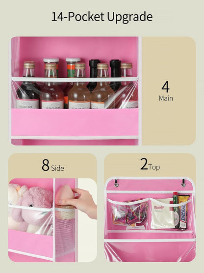 5 Tier Over the Door Organizer, Swing-proof Door Organizer Hanging with Clear PVC Windows, Behind the Door Storage for Bedroom Nursery Closet Laundry Pantry Bathroom, Pink