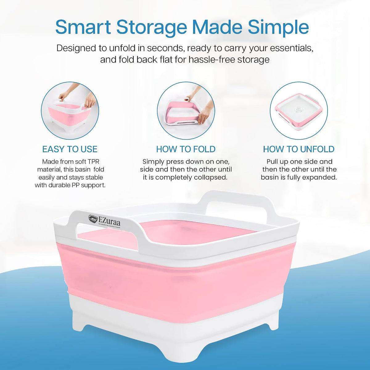 2.4 gal(9L) Pink Collapsible Dish Basin, Portable Sink or Dish Pan for Kitchen Sink with Drain Plug/Strainer, Space Saving Baby Bottle Wash Basin Collapsible Bucket, Beverage Tub for Camping