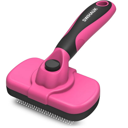 Self Cleaning Slicker Brush for Dogs & Cats - Skin Friendly Grooming, Deshedding, Hair Removal for Puppies & Long/Short Haired Pets, Pet Supplies Accessory, Pink