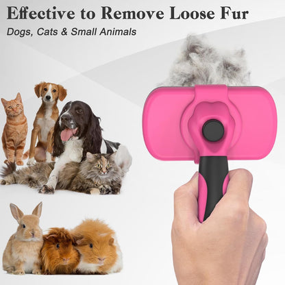 Self Cleaning Slicker Brush for Dogs & Cats - Skin Friendly Grooming, Deshedding, Hair Removal for Puppies & Long/Short Haired Pets, Pet Supplies Accessory, Pink