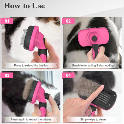 Self Cleaning Slicker Brush for Dogs & Cats - Skin Friendly Grooming, Deshedding, Hair Removal for Puppies & Long/Short Haired Pets, Pet Supplies Accessory, Pink