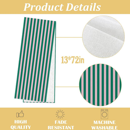 Light Pink and Green Cabana Stripe Table Runner Summer Pool Kids Birthday Baby Shower Wedding Party Decoration Home Kitchen Dining Room Table Decor (Green, 13" x 72")