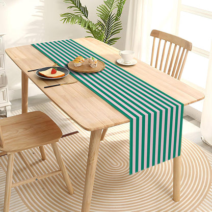 Light Pink and Green Cabana Stripe Table Runner Summer Pool Kids Birthday Baby Shower Wedding Party Decoration Home Kitchen Dining Room Table Decor (Green, 13" x 72")