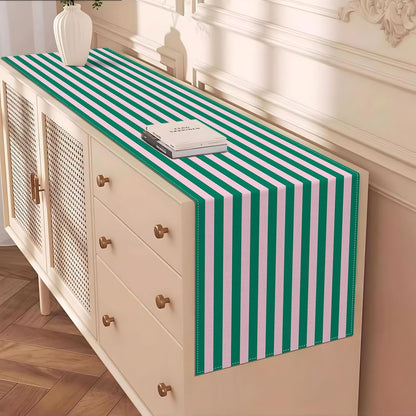Light Pink and Green Cabana Stripe Table Runner Summer Pool Kids Birthday Baby Shower Wedding Party Decoration Home Kitchen Dining Room Table Decor (Green, 13" x 72")
