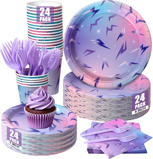 120Pcs Demon Party Plates and Napkins - Serves 24 | Includes 24x 9"Disposable Plates,24x 7"Dessert Plates,24x Napkins,24x 9oz Cups & 24x Forks | for Hunters Theme Kpop Boys Girls Party Decorations