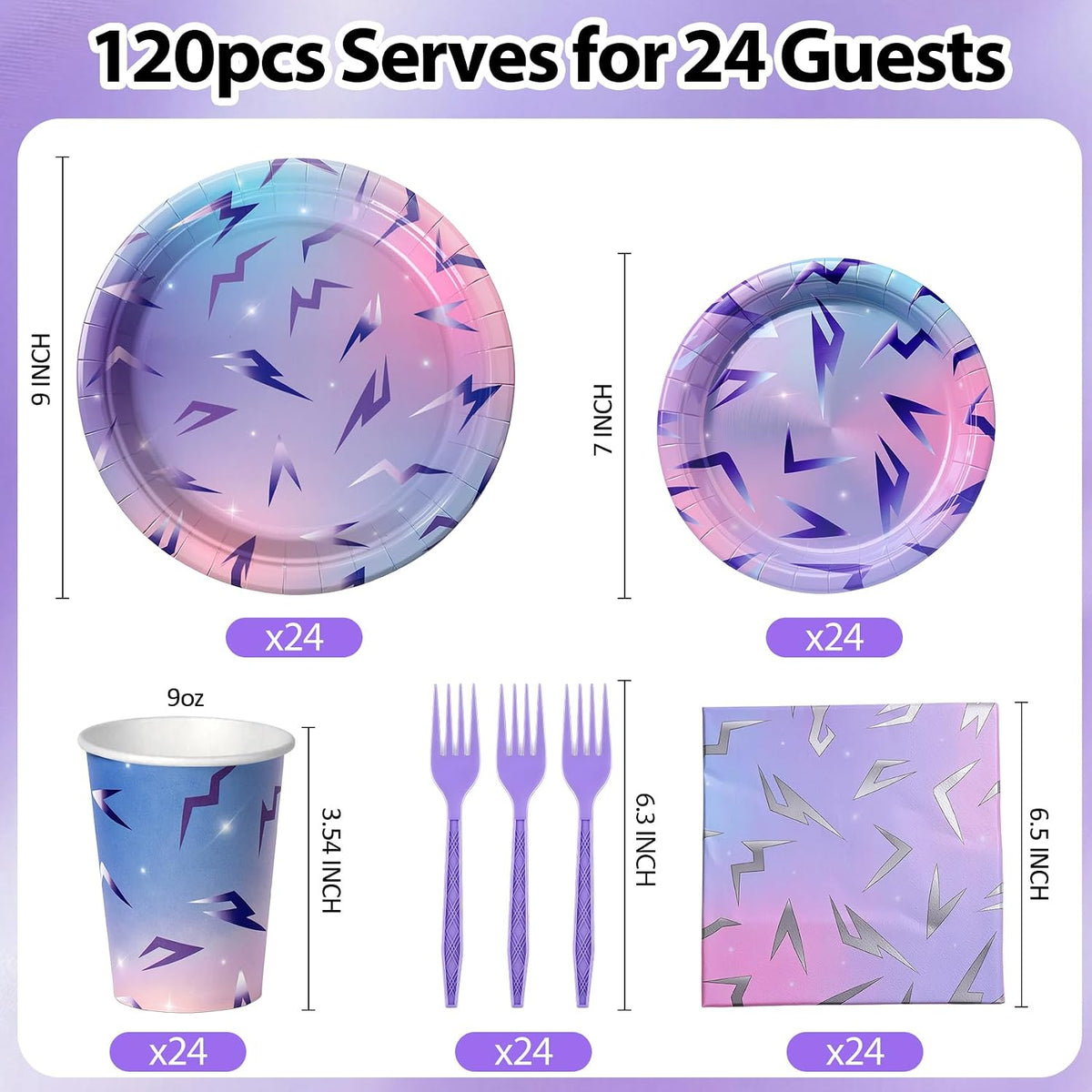 120Pcs Demon Party Plates and Napkins - Serves 24 | Includes 24x 9"Disposable Plates,24x 7"Dessert Plates,24x Napkins,24x 9oz Cups & 24x Forks | for Hunters Theme Kpop Boys Girls Party Decorations