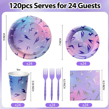 120Pcs Demon Party Plates and Napkins - Serves 24 | Includes 24x 9"Disposable Plates,24x 7"Dessert Plates,24x Napkins,24x 9oz Cups & 24x Forks | for Hunters Theme Kpop Boys Girls Party Decorations