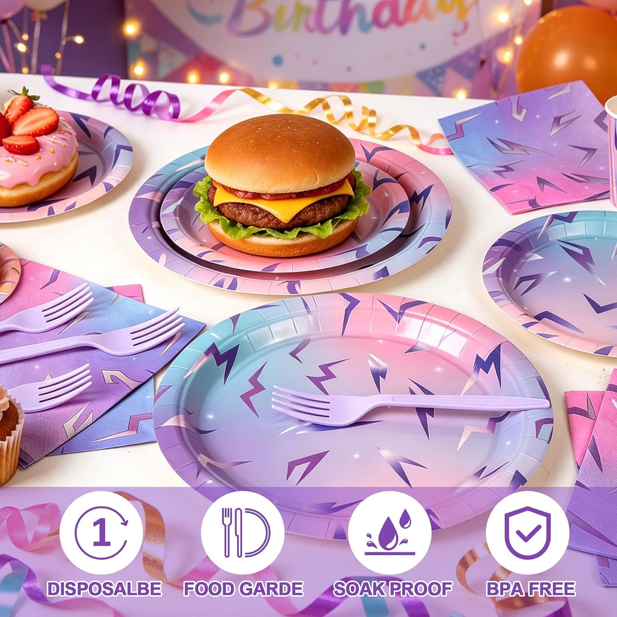 120Pcs Demon Party Plates and Napkins - Serves 24 | Includes 24x 9"Disposable Plates,24x 7"Dessert Plates,24x Napkins,24x 9oz Cups & 24x Forks | for Hunters Theme Kpop Boys Girls Party Decorations