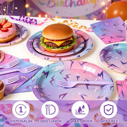 120Pcs Demon Party Plates and Napkins - Serves 24 | Includes 24x 9"Disposable Plates,24x 7"Dessert Plates,24x Napkins,24x 9oz Cups & 24x Forks | for Hunters Theme Kpop Boys Girls Party Decorations