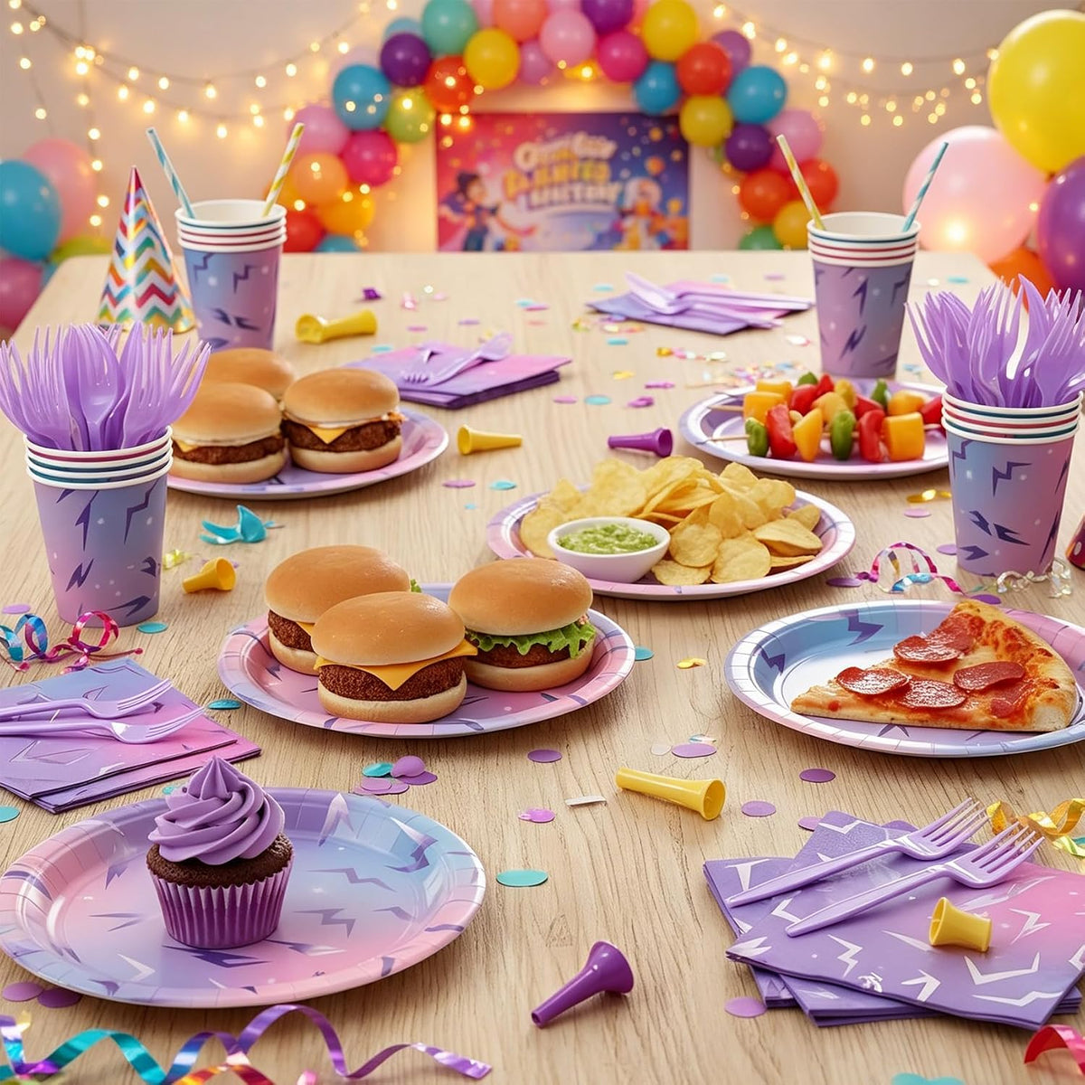 120Pcs Demon Party Plates and Napkins - Serves 24 | Includes 24x 9"Disposable Plates,24x 7"Dessert Plates,24x Napkins,24x 9oz Cups & 24x Forks | for Hunters Theme Kpop Boys Girls Party Decorations