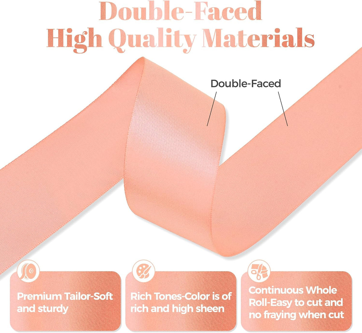 Peach Satin Ribbon, Double Faced 1-1/2 Inch X 25 Yards Peach Ribbon, Premium Satin Ribbons for Gift Wrapping, Crafts, Hair Bow Making, Sewing, Flower Bouquet, Wedding Party Decor