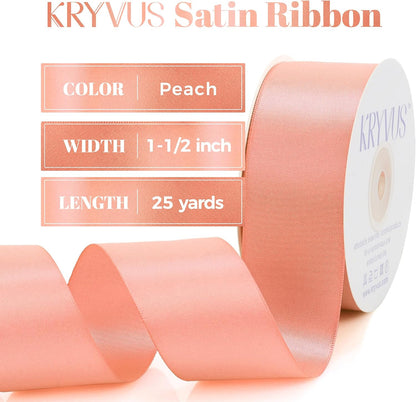 Peach Satin Ribbon, Double Faced 1-1/2 Inch X 25 Yards Peach Ribbon, Premium Satin Ribbons for Gift Wrapping, Crafts, Hair Bow Making, Sewing, Flower Bouquet, Wedding Party Decor
