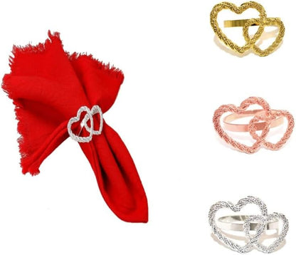 Simple Double Ring Love Napkin Button Valentine's Day Heart Shaped Napkin Ring Peach Heart Mouth Cloth Ring Restaurant Hotel Desktop Decoration -12 Pieces (Rose Gold)