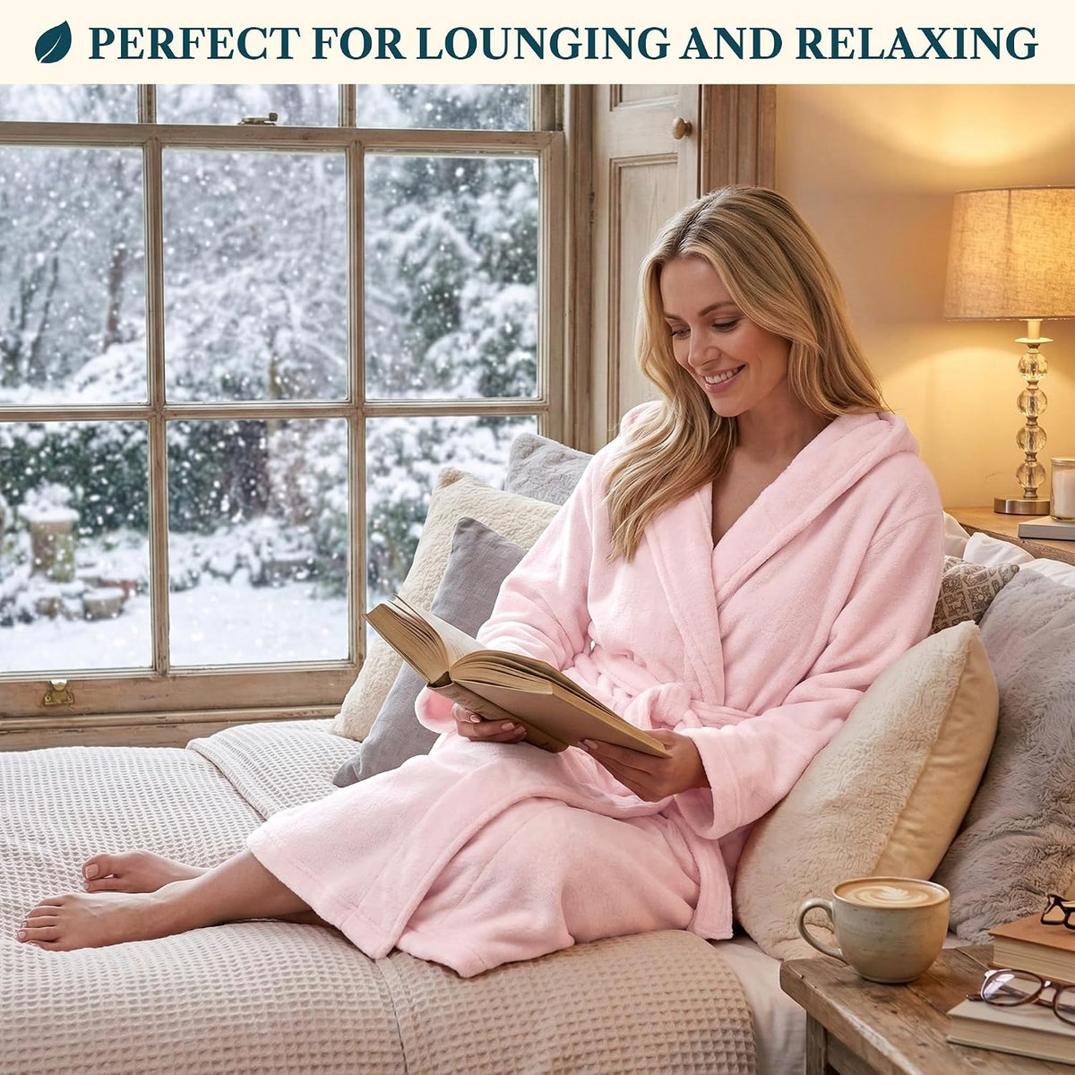 Womens Hooded Fleece Robe, Soft Plush Long Bathrobe with Hood