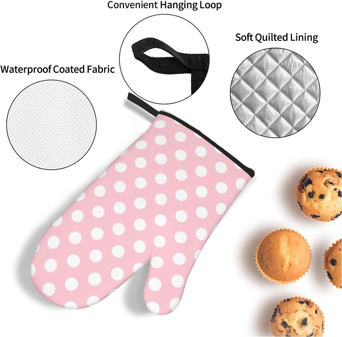 Light Pink Polka Dot Print Oven Mitts and Pot Holders 4 pcs Set, Heat Resistant Silicone Oven Mitts Pot Holders for Kitchen Baking Cooking, Non-Slip Hot Pads Potholders Gloves