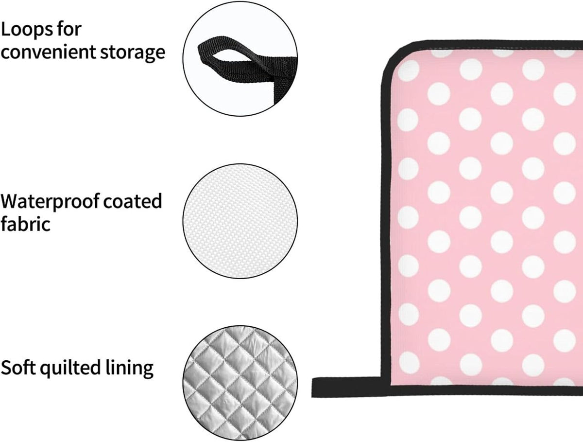 Light Pink Polka Dot Print Oven Mitts and Pot Holders 4 pcs Set, Heat Resistant Silicone Oven Mitts Pot Holders for Kitchen Baking Cooking, Non-Slip Hot Pads Potholders Gloves