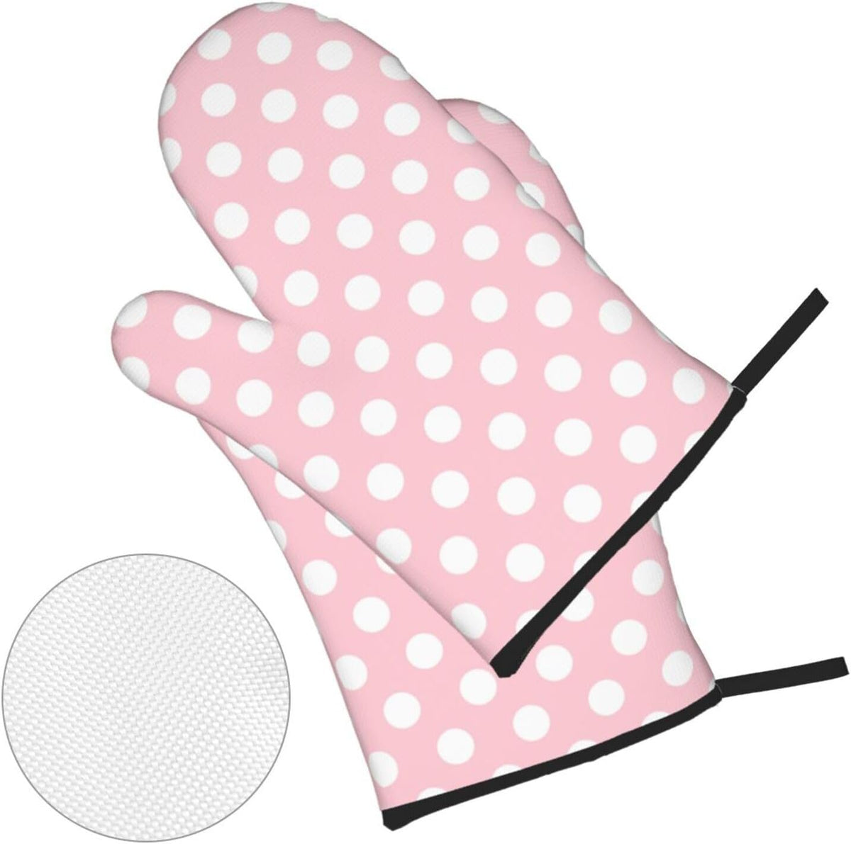 Light Pink Polka Dot Print Oven Mitts and Pot Holders 4 pcs Set, Heat Resistant Silicone Oven Mitts Pot Holders for Kitchen Baking Cooking, Non-Slip Hot Pads Potholders Gloves