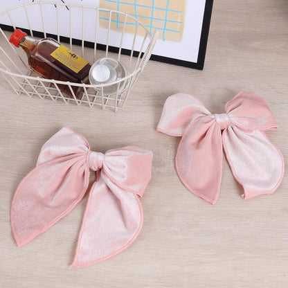 Light Pink Velvet Ribbon Linen Hair Bow Clips 5" Large Velvet Fable Bow Alligator Barrettes Hairpins for Toddler Teens Baby Girls Kids Ponytail Knot Bows Hair Accessory Valentines Gift