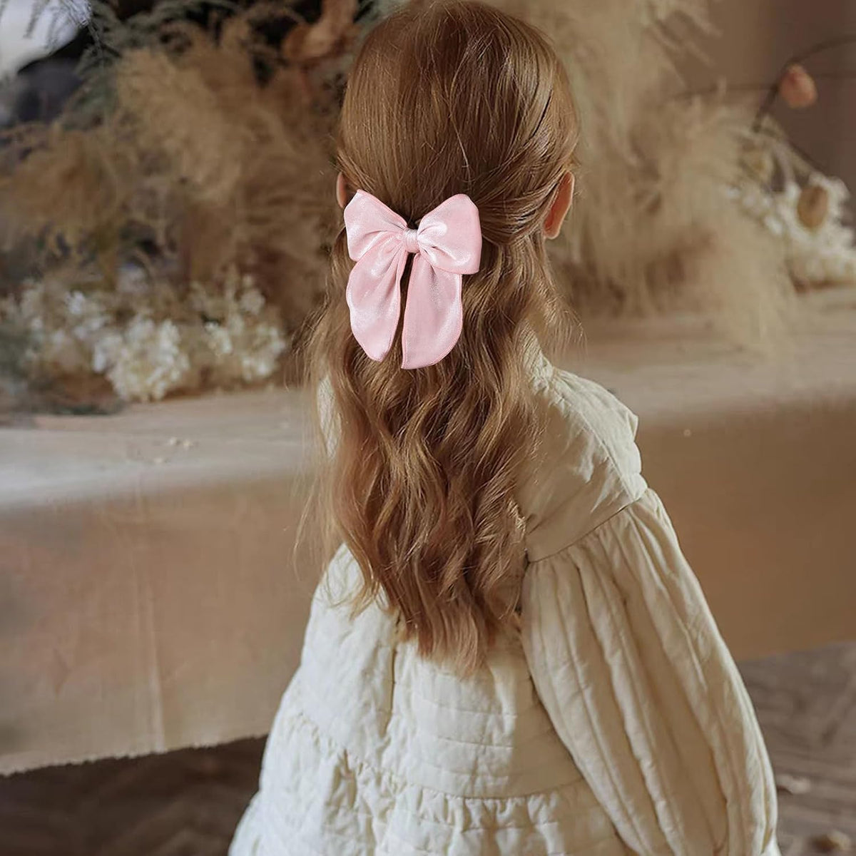 Light Pink Velvet Ribbon Linen Hair Bow Clips 5" Large Velvet Fable Bow Alligator Barrettes Hairpins for Toddler Teens Baby Girls Kids Ponytail Knot Bows Hair Accessory Valentines Gift