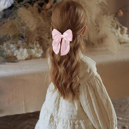 Light Pink Velvet Ribbon Linen Hair Bow Clips 5" Large Velvet Fable Bow Alligator Barrettes Hairpins for Toddler Teens Baby Girls Kids Ponytail Knot Bows Hair Accessory Valentines Gift