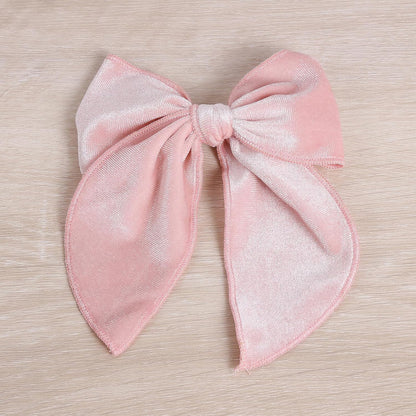 Light Pink Velvet Ribbon Linen Hair Bow Clips 5" Large Velvet Fable Bow Alligator Barrettes Hairpins for Toddler Teens Baby Girls Kids Ponytail Knot Bows Hair Accessory Valentines Gift