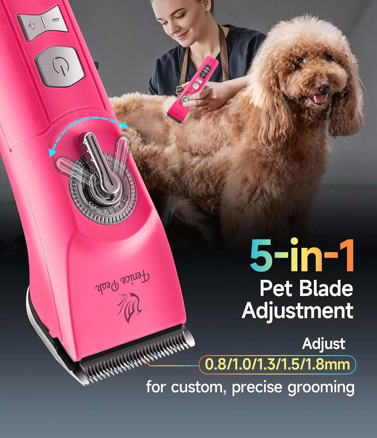 Professional Cordless Dog Grooming Clippers, 12-Hour Runtime, Replaceable 440C Stainless Steel Blade, 3-Speed Quiet Electric Pet Hair Trimmer for Thick, Curly & Matted Coats, Groomer & Home Use, Pink