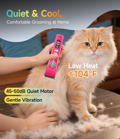 Professional Cordless Dog Grooming Clippers, 12-Hour Runtime, Replaceable 440C Stainless Steel Blade, 3-Speed Quiet Electric Pet Hair Trimmer for Thick, Curly & Matted Coats, Groomer & Home Use, Pink