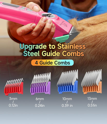 Professional Cordless Dog Grooming Clippers, 12-Hour Runtime, Replaceable 440C Stainless Steel Blade, 3-Speed Quiet Electric Pet Hair Trimmer for Thick, Curly & Matted Coats, Groomer & Home Use, Pink