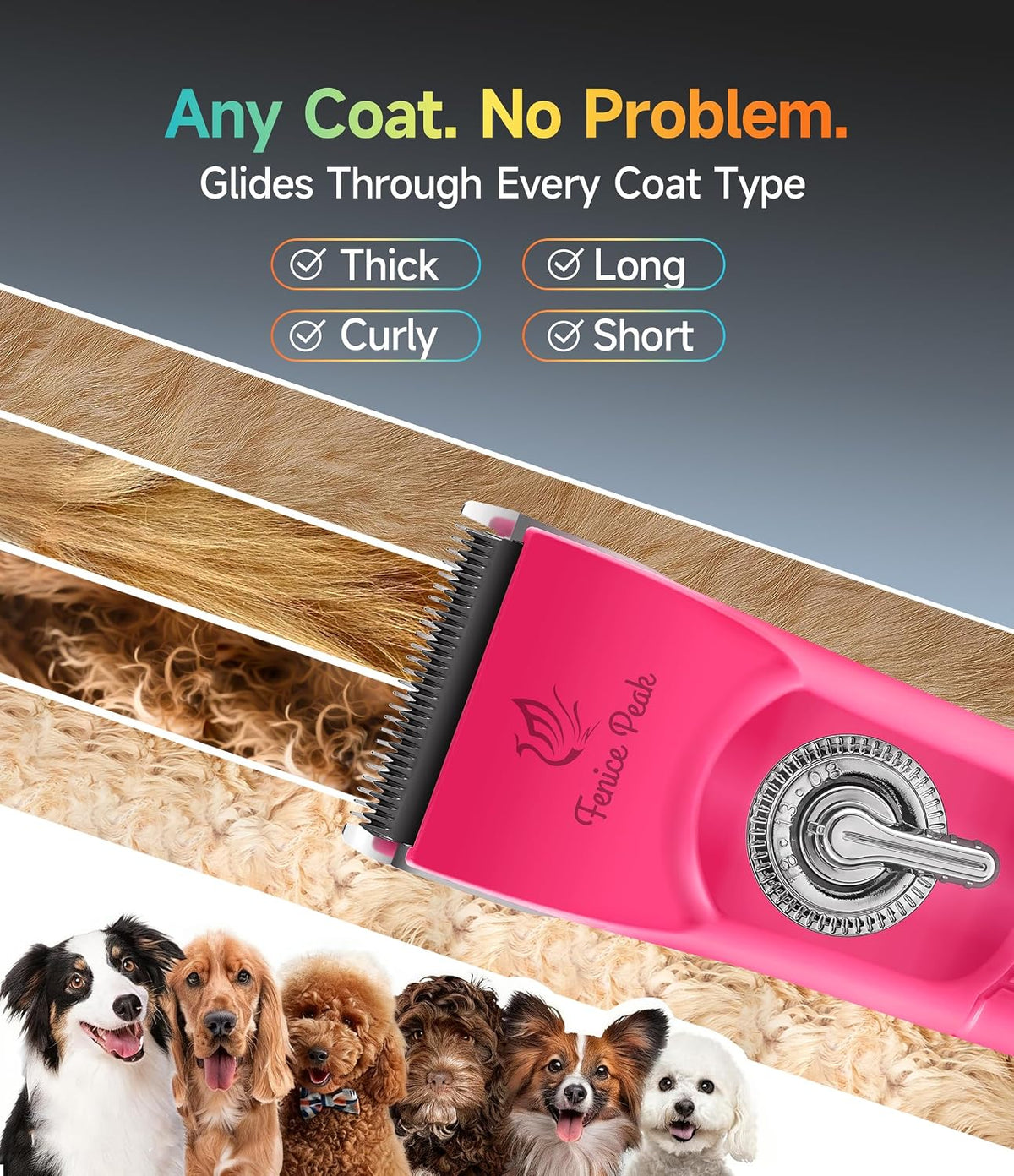 Professional Cordless Dog Grooming Clippers, 12-Hour Runtime, Replaceable 440C Stainless Steel Blade, 3-Speed Quiet Electric Pet Hair Trimmer for Thick, Curly & Matted Coats, Groomer & Home Use, Pink