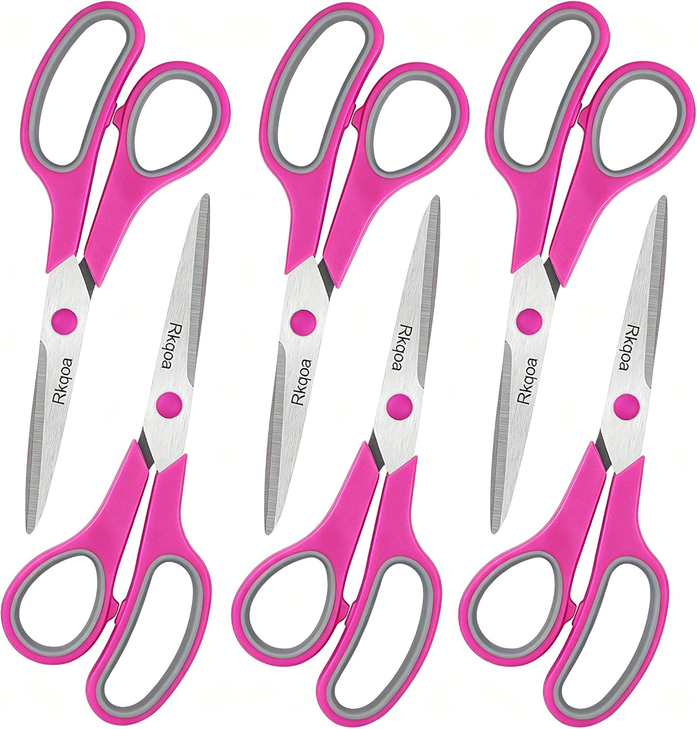 Pink Scissors Pack, Rkqoa 8" All Purpose Sharp Scissors for Everyday Use | Comfort-Grip Scissor for Office School Classroom Craft Sewing Art Supplies, High/Middle Student Teacher, Right/Left Handle