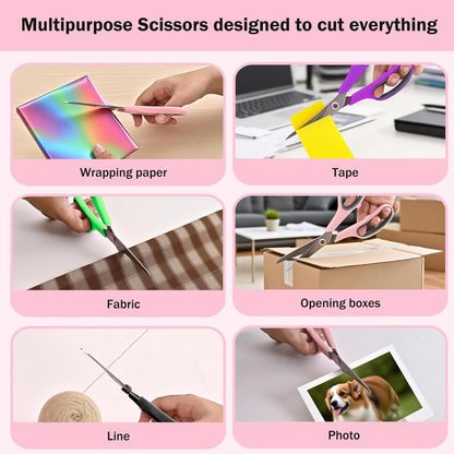 Pink Scissors Pack, Rkqoa 8" All Purpose Sharp Scissors for Everyday Use | Comfort-Grip Scissor for Office School Classroom Craft Sewing Art Supplies, High/Middle Student Teacher, Right/Left Handle