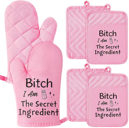 6Pcs Funny Oven Mitts Pot Holders Baking Gift, I Am The Secret Ingredient Resistant Hot Pad Machine Washable Gloves with Hanging Pocket Potholder for Friend Women Gift for Love Kitchen Cooking