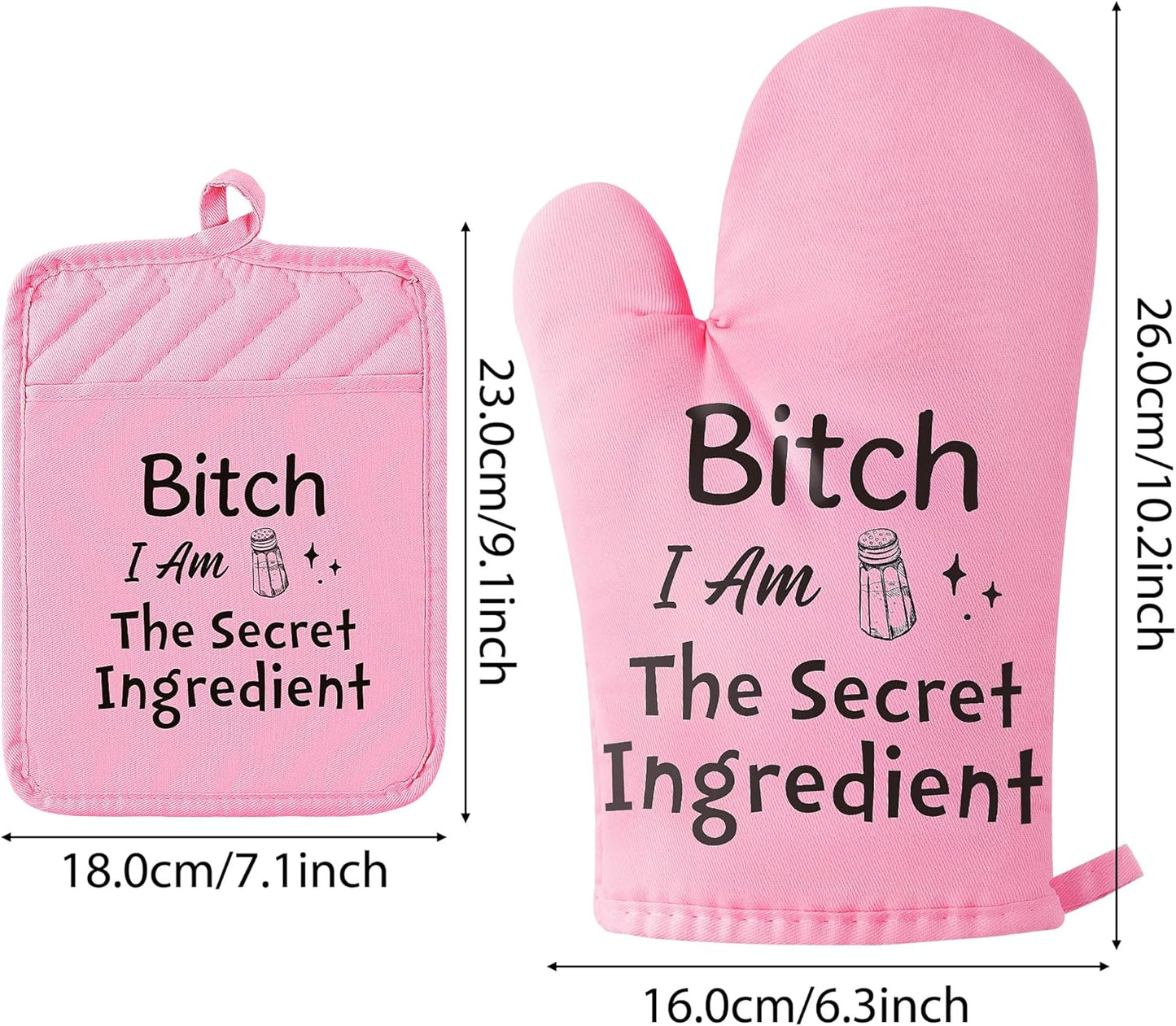 6Pcs Funny Oven Mitts Pot Holders Baking Gift, I Am The Secret Ingredient Resistant Hot Pad Machine Washable Gloves with Hanging Pocket Potholder for Friend Women Gift for Love Kitchen Cooking