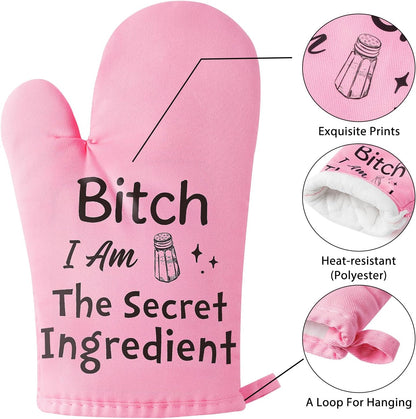 6Pcs Funny Oven Mitts Pot Holders Baking Gift, I Am The Secret Ingredient Resistant Hot Pad Machine Washable Gloves with Hanging Pocket Potholder for Friend Women Gift for Love Kitchen Cooking