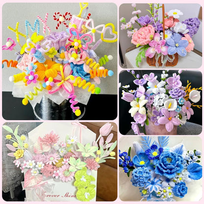 Pink Pipe Cleaners for Crafts (400pcs with Instruction), Flower Making Kit, Chenille Stems for DIY Projecets, Arts & Crafts Supplies for Festival Party Decorations