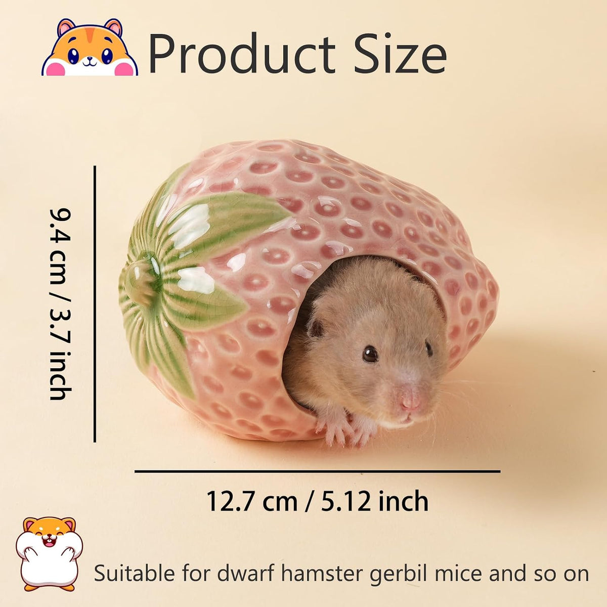 Ceramic Hamster Hideout,Pink Strawberry Hamster Cool Habitat Decor.