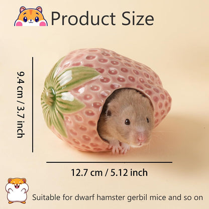 Ceramic Hamster Hideout,Pink Strawberry Hamster Cool Habitat Decor.