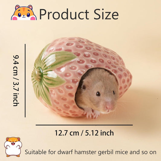 Ceramic Hamster Hideout,Pink Strawberry Hamster Cool Habitat Decor.