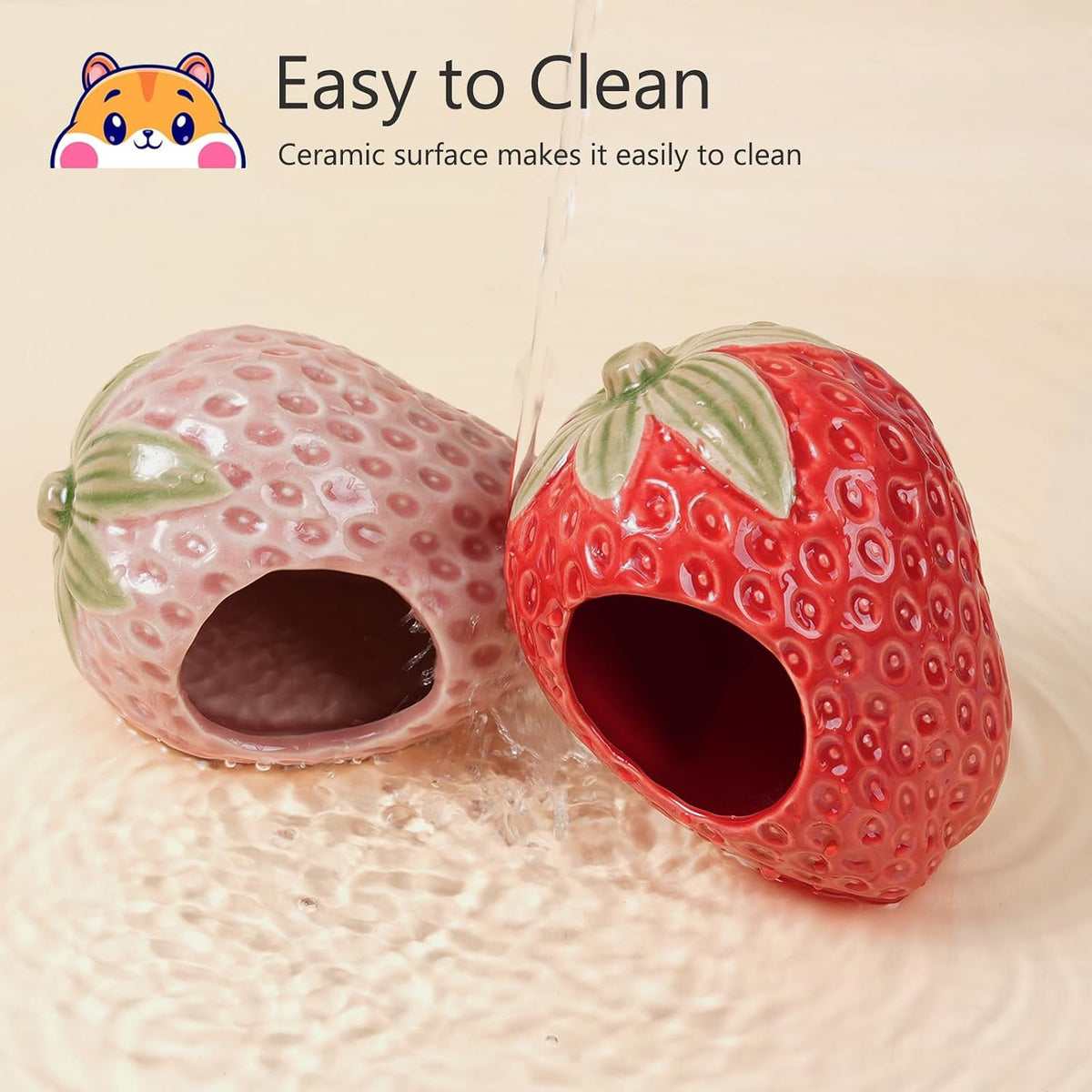 Ceramic Hamster Hideout,Pink Strawberry Hamster Cool Habitat Decor.