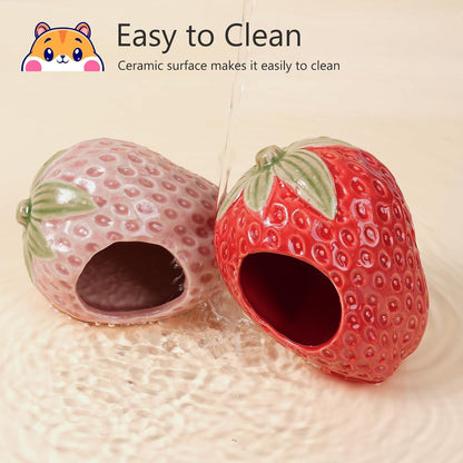 Ceramic Hamster Hideout,Pink Strawberry Hamster Cool Habitat Decor.