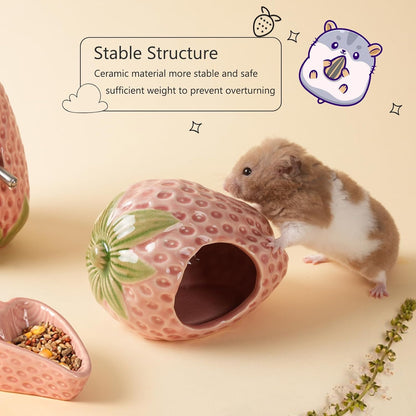 Ceramic Hamster Hideout,Pink Strawberry Hamster Cool Habitat Decor.