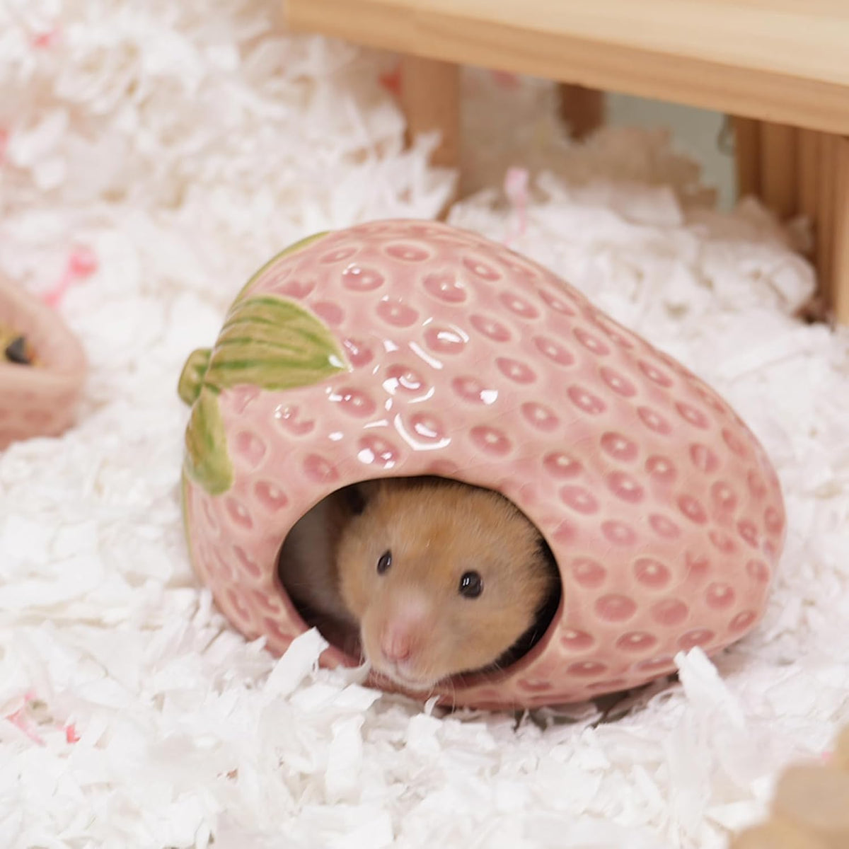 Ceramic Hamster Hideout,Pink Strawberry Hamster Cool Habitat Decor.